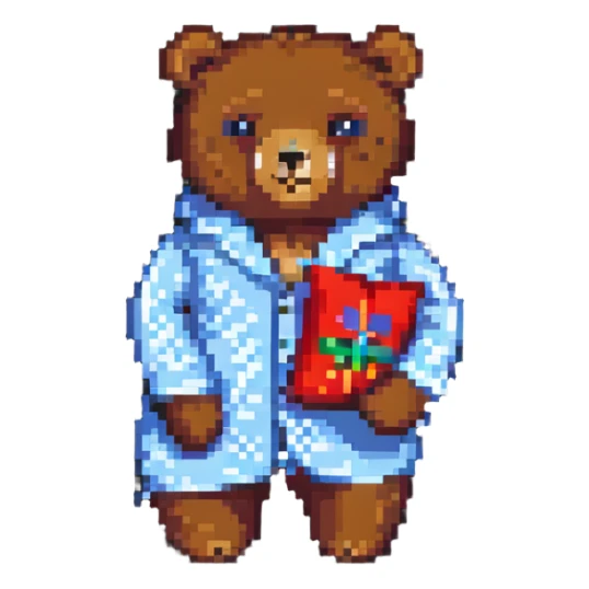 sleepy bear wearing pajamas and holding a pillow sticker