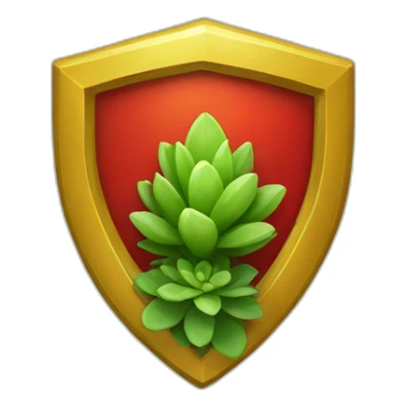 a ring of shrubbery with a golden bordered red shield which has a succulent inside it sticker