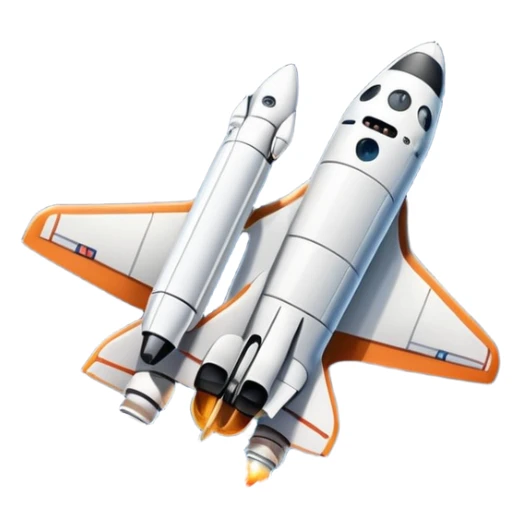 An icon featuring a space shuttle and an airplane against a starry sky, symbolizing aerospace technology. The design includes rocket boosters and satellite orbits, representing the exploration of space and advanced aviation. Transparent background sticker