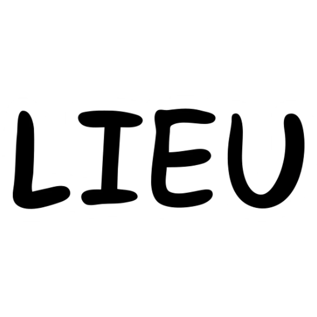 The word "LIEU" in capital letters sticker