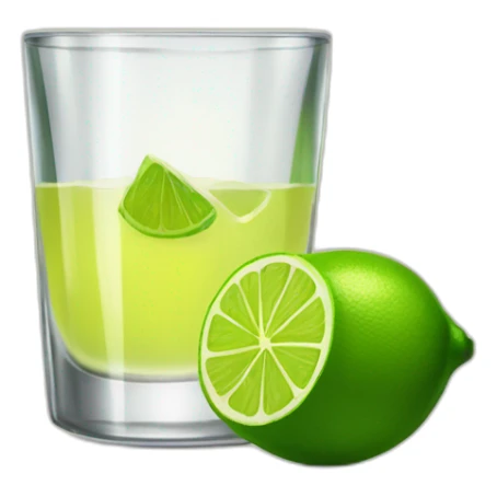 A single tequila glass with a single slice of green lemon piece on it sticker