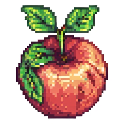 pixel art apple with a leaf, simple, vibrant colors, no text sticker