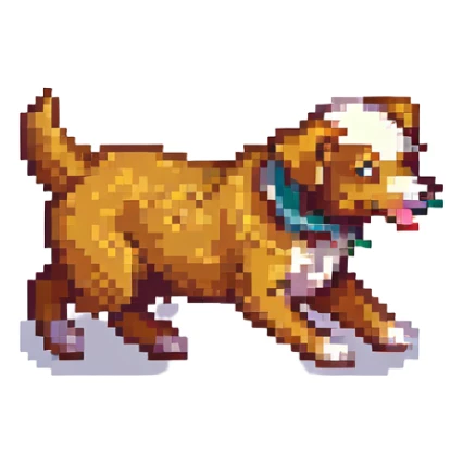 pixel art style running dog, retro game feel sticker
