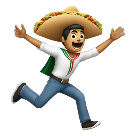 Mexican man jumping over brick wall with a taco in his hand sticker