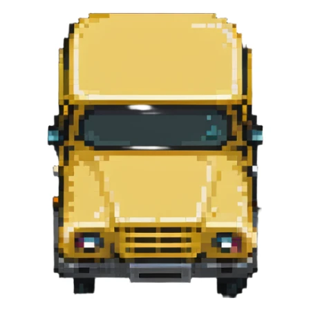 classic yellow school bus with black details, pixel art style sticker
