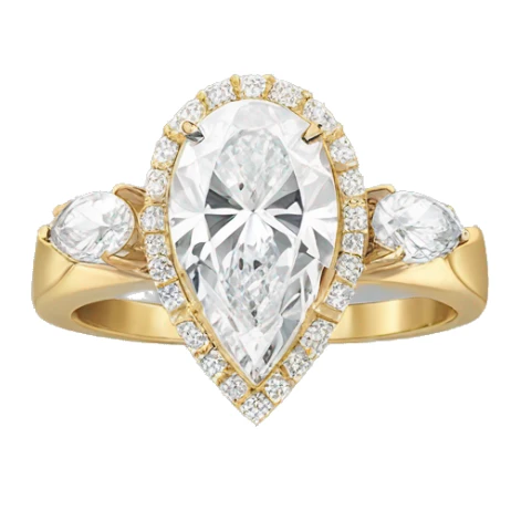 Gold oval center and pear side diamond engagement ring sticker