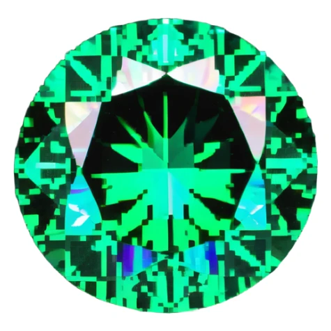 round cut emerald gemstone with vibrant green color and holographic sparkle effect sticker