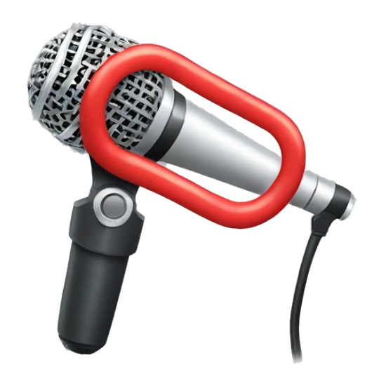 a microphone with a microphone arm and on top there is a red ring on sticker