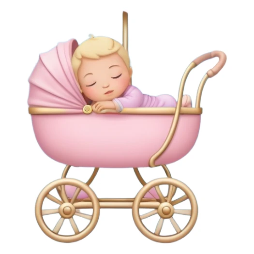 sleeping baby in pink and beige stroller surrounded by many pastel blue clouds and sparkling stars sticker