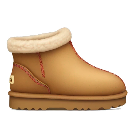 Ugg Camel slip-on slippers. A thin red zig-zag stitch only encircling ankles, VERY chunky platform sole. sticker