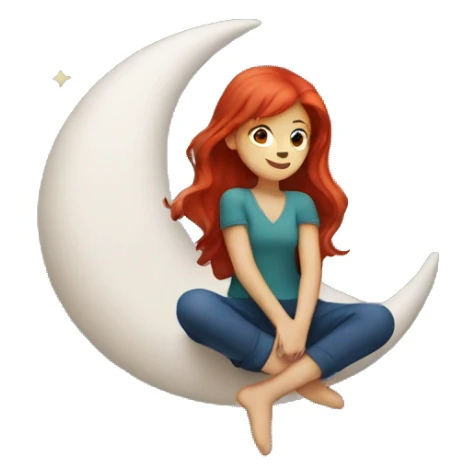 red hair girl sitting on crescent moon sticker