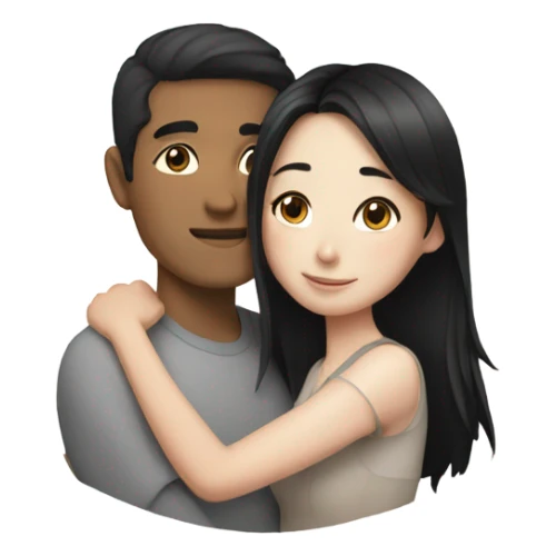 Asian man and black haired white freckled girl hugging  sticker