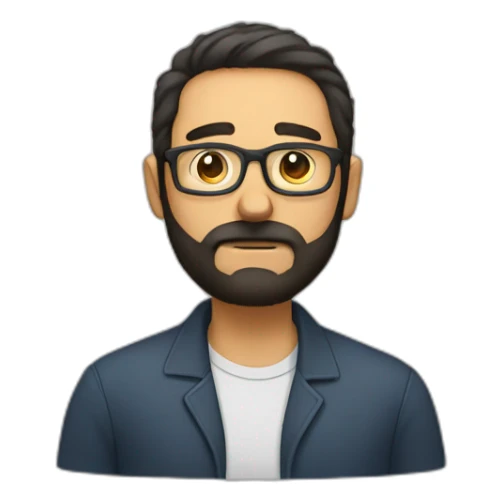 A man with dark hair, beard anda glasses, who is sad because people don't use google sticker