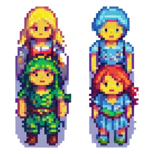 a family of four, pixel art style, cheerful sticker