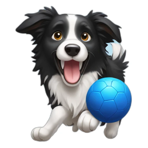 Border collie playing football with blue ball sticker