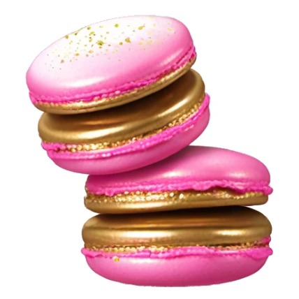 Realistic two metallic gold and pink dripped macarons with pearlescent sprinkles isolated by themselves  sticker
