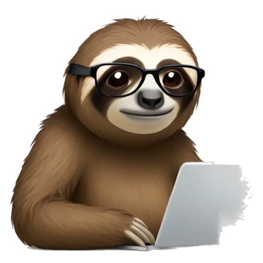 tired sloth wearing glasses with laptop and espresso tonic sticker