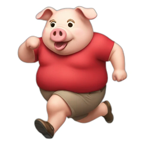 fat pig with red shirt running sticker