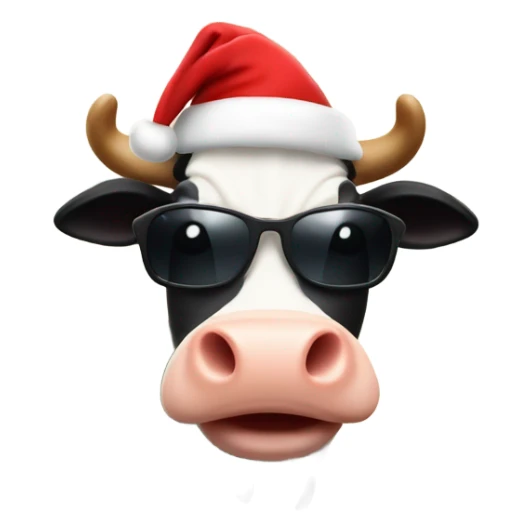 Cow with Santa hat and sunglasses thumbs up sticker