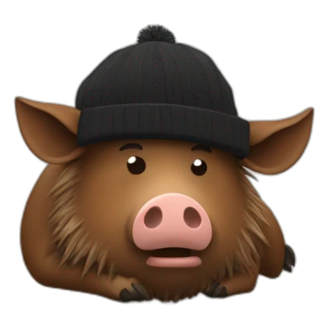fullface brown boar tired of life with a black winter hat sticker