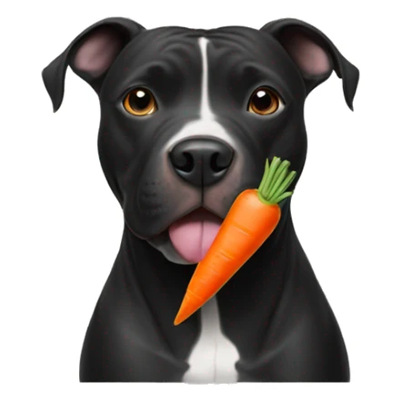 black pit bull dog eating a carrot sticker