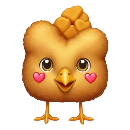 Chicken nuggets with eyes and a heart sticker