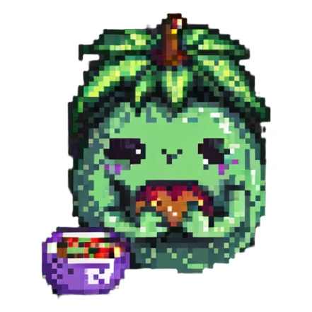 face eating an aubergine (eggplant) pixel art sticker