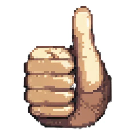 Thumbs up hand with dark skin and light skin highlights, pixelated style sticker