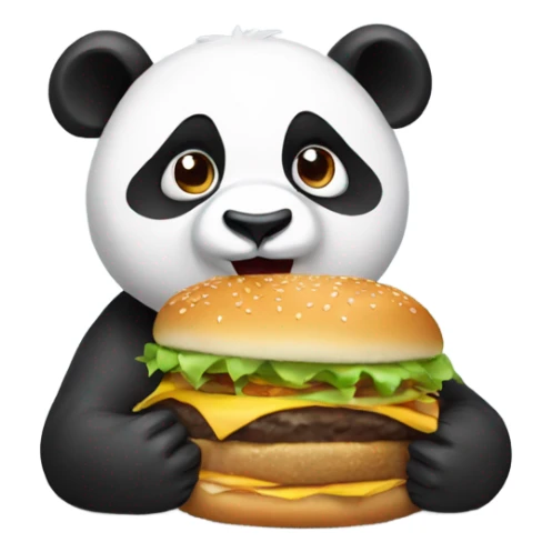 Panda with brown hair eating a burger sticker