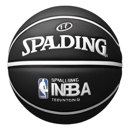 Super minimalist black basketball with minimal white lines, tiny NBA and Spalding text, iOS emoji style sticker