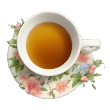 create a cozy cup of tea the cup should be floral  sticker
