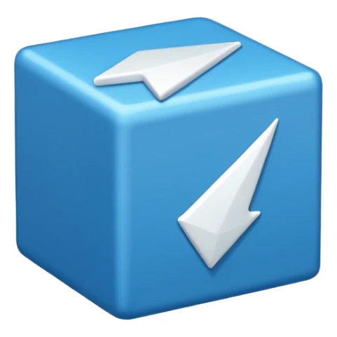 create an emoji with a tilted blue box with a white arrow in it make sure its kinda small 2d sticker