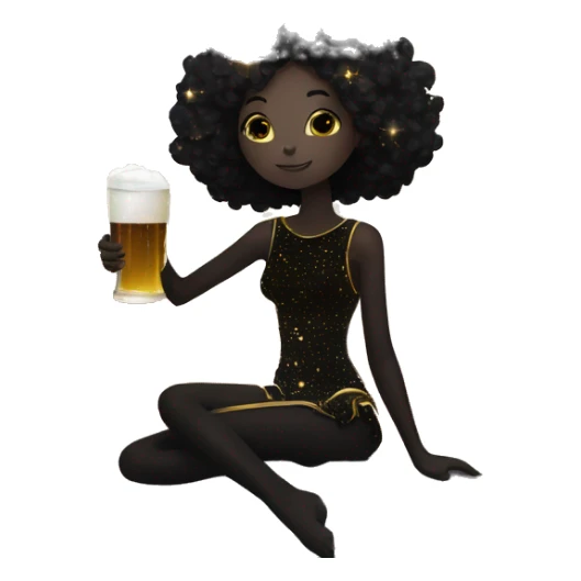 Ethereal galactic Girl wearing black and gold sat on a nebula galaxy drinking beer surrounded by golden stars and planets sticker