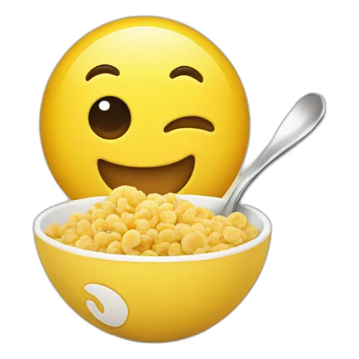 Silly yellow emoji happily eating cereal sticker