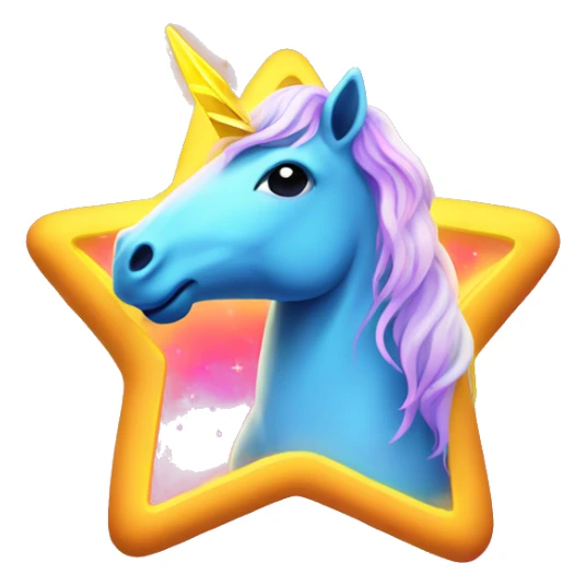 A neon unicorn holding a star sticker
