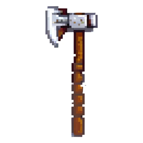 first-person Minecraft gameplay, visible blocky hand holding a pickaxe, inventory hotbar at the bottom sticker