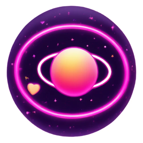 Neon pink planet with glowing rings and hearts  sticker