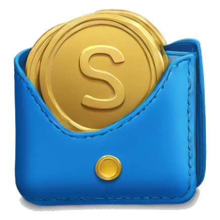 A blue wallet with a gold coin on the front, angled to the front sticker
