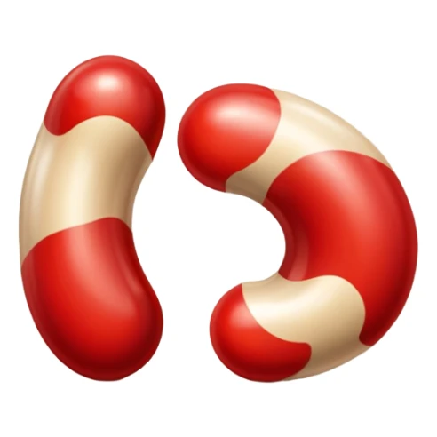 a pair of magatama (comma-shaped beads) side by side, in red and beige sticker