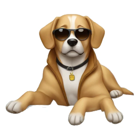 Dog with sunglasses and wearing a coat laying on the couch  sticker