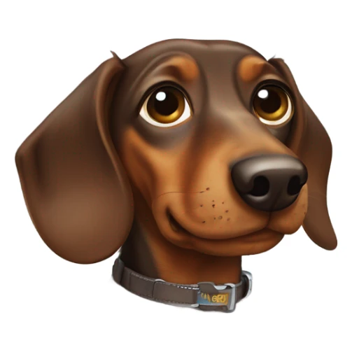 A Brown dachshund with a collar on that has the dogs name “Otis” sticker