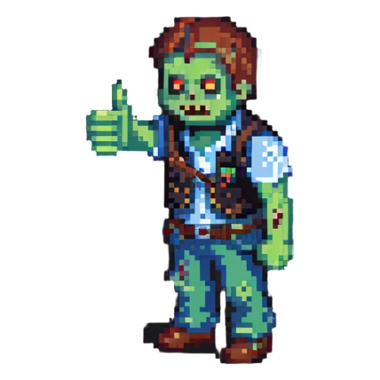 isometric zombie giving thumbs up in Project Zomboid style sticker