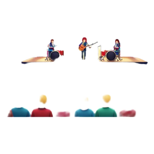 festival concert stage with lights and a band night sticker