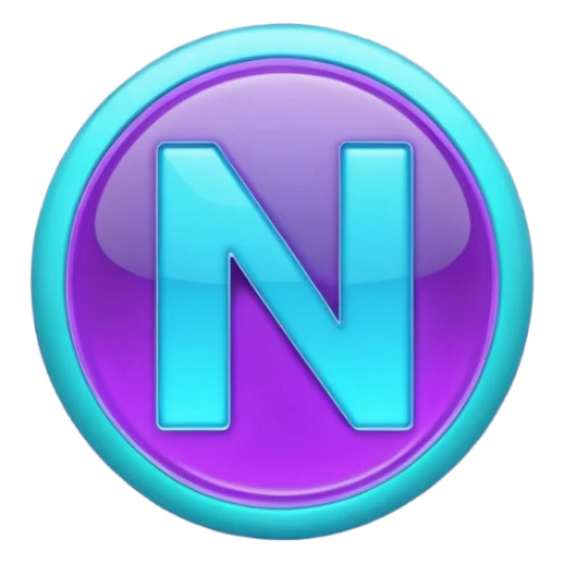 futuristic minimalistic emoji icon, letters "N" formed by three glowing digital lines representing Storm, Atom and NoizeGames, neon purple (#8B5CF6) and cyan (#00E0FF) on dark background, modern tech style, 1:1 aspect ratio sticker