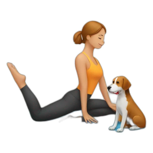 A woman doing yoga next to a beagle sticker