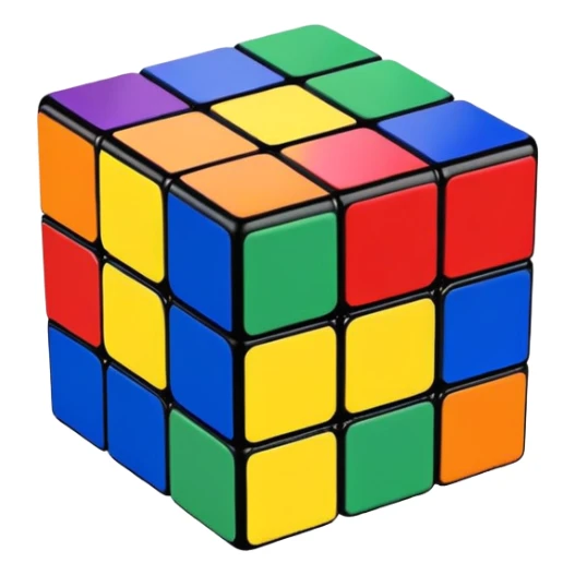 A 3x3 Rubik's Cube with rainbow colors: purple, blue, green, yellow, orange, red, minimalist iOS emoji style sticker