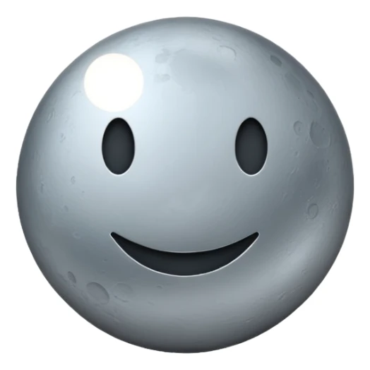 Polished silver moon emoji, chrome metallic texture, iOS emoji style, soft glow, smooth reflections, minimalistic design sticker