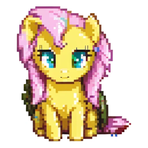 Fluttershy sitting and looking shy pixel art style sticker