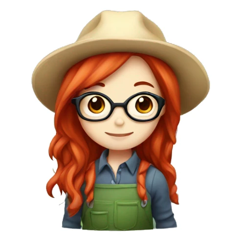 Chibi female gardener with long red hair and glasses sticker