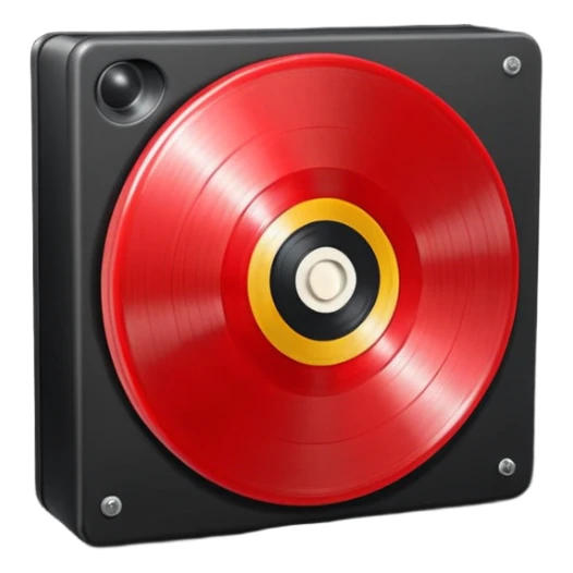 Generate a high-quality 3D cartoon-style emoji of a red LP record inside a black LP box, realistic shading, smooth gradient colors, rounded and cute appearance, simple white background, high-resolution.
 sticker